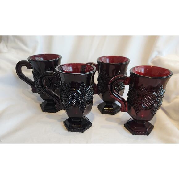 Avon 1876 Cape Cod Ruby Red Coffee Mugs-Set of 4  Vintage Pressed Glass Perfect - Picture 4 of 6